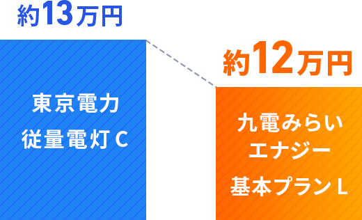 東京電力従量電灯C 約13万円 → 九電みらいエナジー基本プランL 約12万円